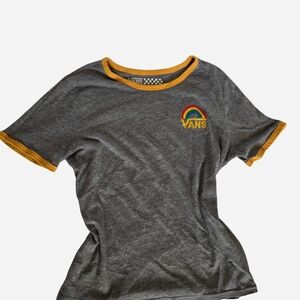 Vans Gray Tee with Rainbow Logo and Yellow Trim